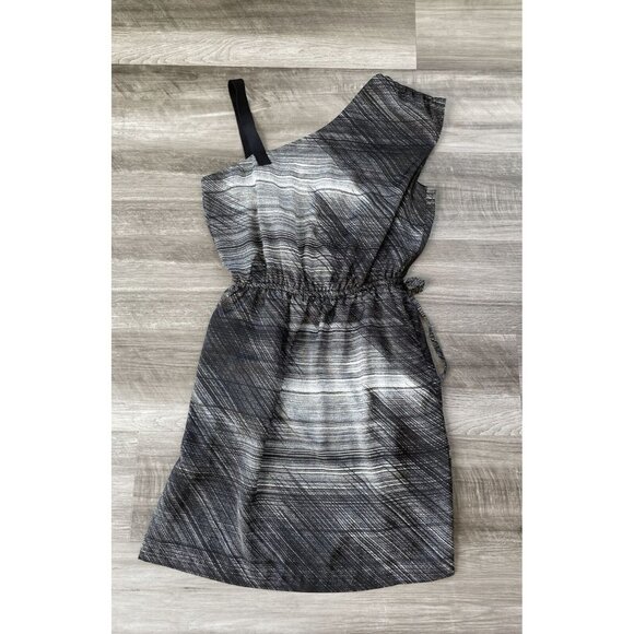Gap Black Gray Fit And Flare Dress Size 8 One Shoulder Modern Pockets - Picture 1 of 4